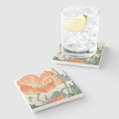 ヴィンテージ日本のオレンジポピー花大原小村 ストーンコースター (横)