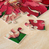 ヴィンテージ日本のカメリア。深いピンクオンベージュジグ ジグソーパズル (側面)