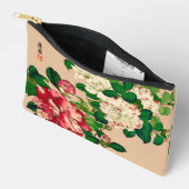 ヴィンテージ日本のカメリア。深いピンクオンベージュ アクセサリーポーチ (見開き)