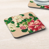 ヴィンテージ日本のカメリア。深いピンクオンベージュ コースター (左側)