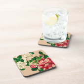 ヴィンテージ日本のカメリア。深いピンクオンベージュ コースター (右側)