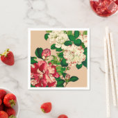 ヴィンテージ日本のカメリア。深いピンクオンベージュ スタンダードカクテルナプキン (インサイチュ)