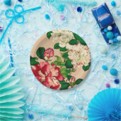 ヴィンテージ日本のカメリア。深いピンクオンベージュ ペーパープレート (パーティー)