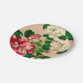 ヴィンテージ日本のカメリア。深いピンクオンベージュ ペーパープレート (アングル)