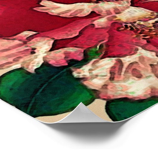 ヴィンテージ日本のカメリア。深いピンクオンベージュ ポスター (角)