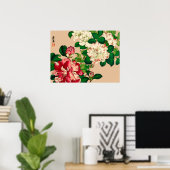 ヴィンテージ日本のカメリア。深いピンクオンベージュ ポスター (ホームオフィス)