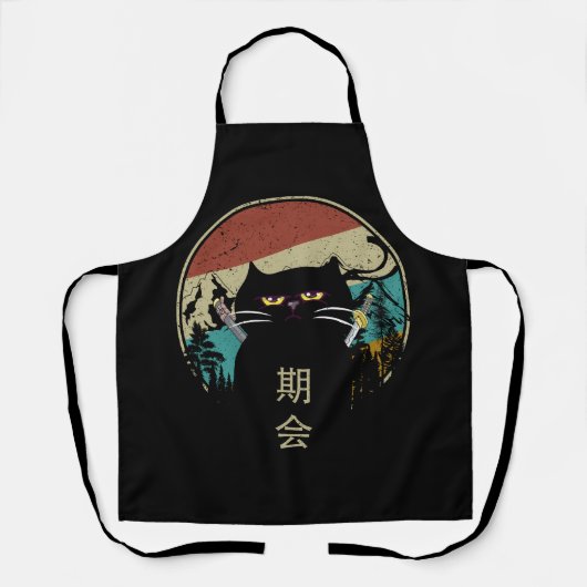 ヴィンテージ日本のキャットかわいいレトロスタイルキャットキッテン エプロン (正面)