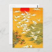 ヴィンテージ日本のクレーンが夕暮れ ポストカード (正面/裏面)