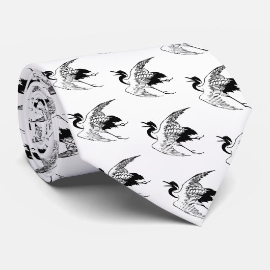 ヴィンテージ日本のクレーンのインクスケッチ ネクタイ (ロール)
