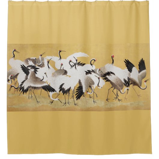 ヴィンテージ日本のクレーンバードブロック シャワーカーテン (正面)