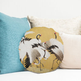 ヴィンテージ日本のクレーンバードブロック ラウンドクッション