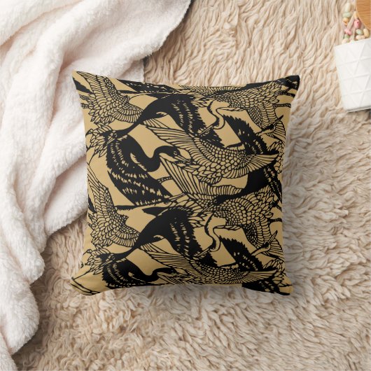 ヴィンテージ日本のクレーン模様 クッション (ブランケット)