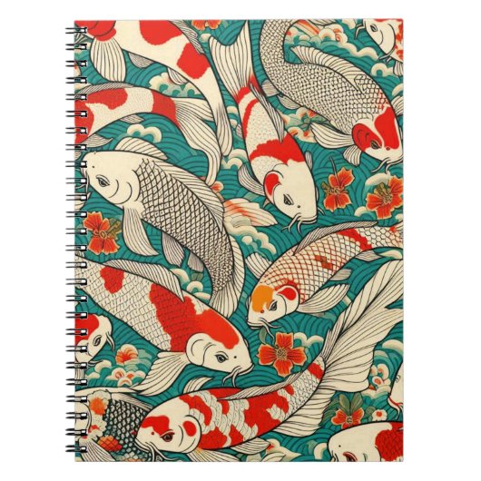ヴィンテージ日本のコイの魚の絵を描模様 ノートブック (正面)
