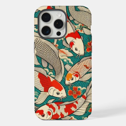 ヴィンテージ日本のコイの魚の絵を描模様 iPhoneケース (裏面)