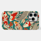 ヴィンテージ日本のコイの魚の絵を描模様 iPhoneケース (裏面横)
