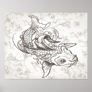 ヴィンテージ日本のコイ魚の芸術 ポスター