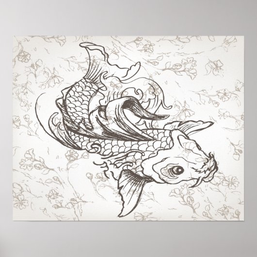 ヴィンテージ日本のコイ魚の芸術 ポスター (正面)