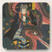 ヴィンテージ日本のジャイアントスネークウッドブロックプリント コースター (正面)