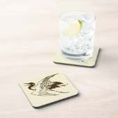ヴィンテージ日本のスケッチの鶴の茶色 コースター (右側)