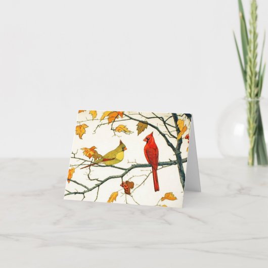 ヴィンテージ日本のスケッチ、ブランチ上の深紅色 カード (正面)