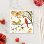 ヴィンテージ日本のスケッチ、ブランチ上の深紅色 スタンダードカクテルナプキン (インサイチュ)