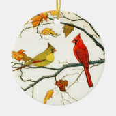 ヴィンテージ日本のスケッチ、ブランチ上の深紅色 セラミックオーナメント (正面)