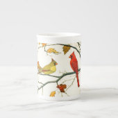 ヴィンテージ日本のスケッチ、ブランチ上の深紅色 ボーンチャイナマグカップ (正面)