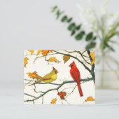 ヴィンテージ日本のスケッチ、ブランチ上の深紅色 ポストカード (スタンド正面)