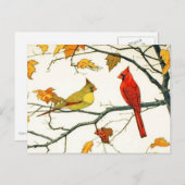 ヴィンテージ日本のスケッチ、ブランチ上の深紅色 ポストカード (正面/裏面)