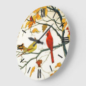 ヴィンテージ日本のスケッチ、ブランチ上の深紅色 ラージ壁時計 (傾斜)