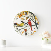 ヴィンテージ日本のスケッチ、ブランチ上の深紅色 ラージ壁時計 (ホーム)