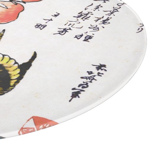 ヴィンテージ日本のスケッチ、牡丹とスズメ カッティングボード (角)