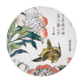 ヴィンテージ日本のスケッチ、牡丹とスズメ カッティングボード (正面)