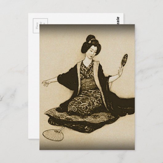 ヴィンテージ日本のセピア鏡 ポストカード (正面/裏面)