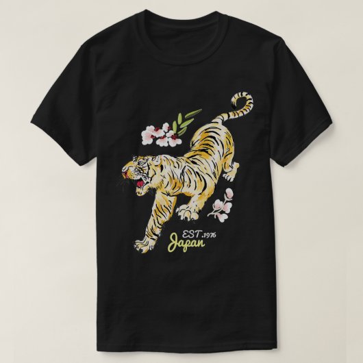 ヴィンテージ日本のタイガーアジアの花タトゥーアート Tシャツ (デザイン正面)
