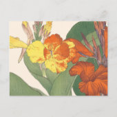 ヴィンテージ日本のタイガーリリーウッドブロックアート ポストカード (正面)