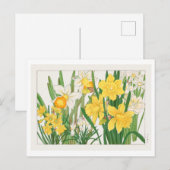 ヴィンテージ日本のダフォディルウッドブロックプリント ポストカード (正面/裏面)