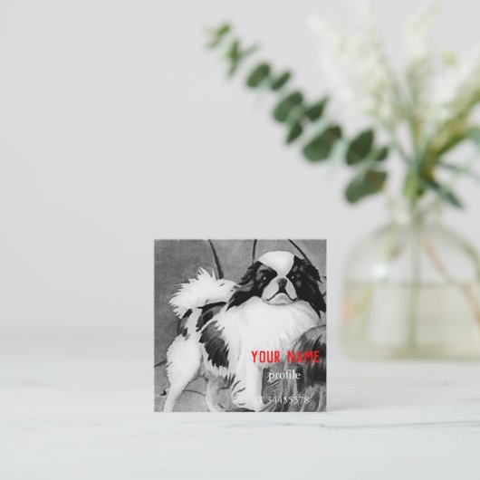 ヴィンテージ日本のチン白黒 スクエア名刺 (スタンド正面)