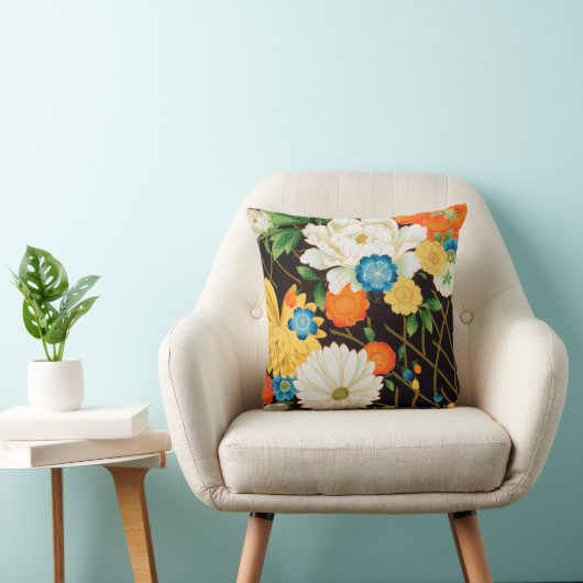 ヴィンテージ日本のテキスタイル、フローラ クッション (椅子)