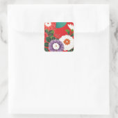 ヴィンテージ日本のテキスタイル – レッドダリア スクエアシール (バッグ)