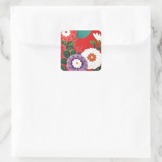 ヴィンテージ日本のテキスタイル – レッドダリア スクエアシール (バッグ)