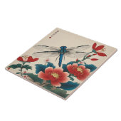 ヴィンテージ日本のトンフライのアートレッドフラワー タイル (側面)