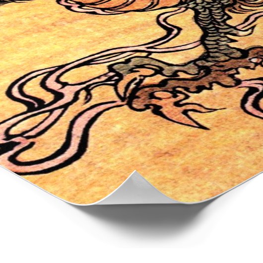 ヴィンテージ日本のドラゴンタペストリアキャンバス印刷 ポスター (角)