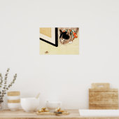 ヴィンテージ日本のネコがスパイダーアートを見る ポスター (キッチン)