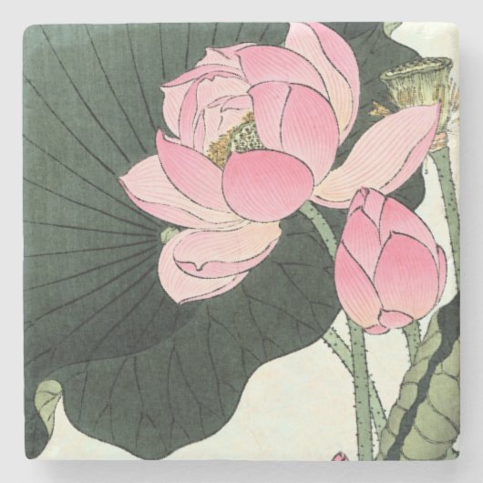 ヴィンテージ日本のハス花 ストーンコースター (正面)