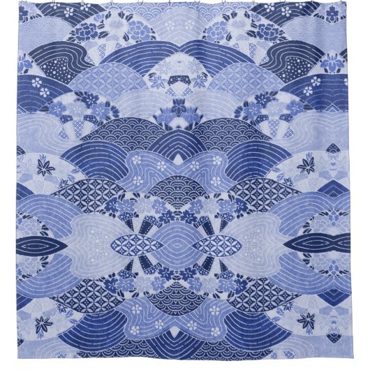 ヴィンテージ日本のヒルズ&リバーズ シャワーカーテン (正面)