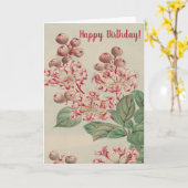 ヴィンテージ日本のファインアートさくらんぼブロッサム誕生日 カード (黄色い花)