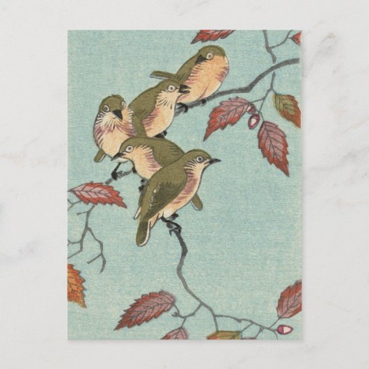 ヴィンテージ日本のファインアート:グリーンバード ポストカード (正面)