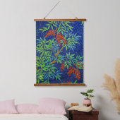 ヴィンテージ日本のファブリック – ベリーと葉 吊り下げ型タペストリー (寝室)