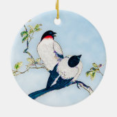 ヴィンテージ日本のフィッチセラミックホーンのインクスケッチ セラミックオーナメント (裏面)